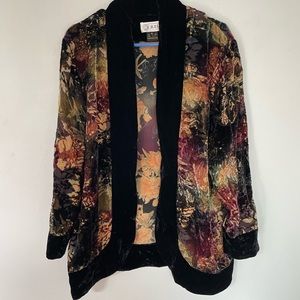 Elegant Vintage Floral Print Silk and Rayon Velvet Cardigan